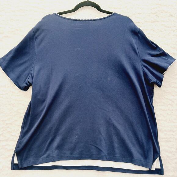 Top Size XL Navy White Embroidery Cruise Nautical Sailorcore Coastal Classic Y2K - Picture 10 of 14